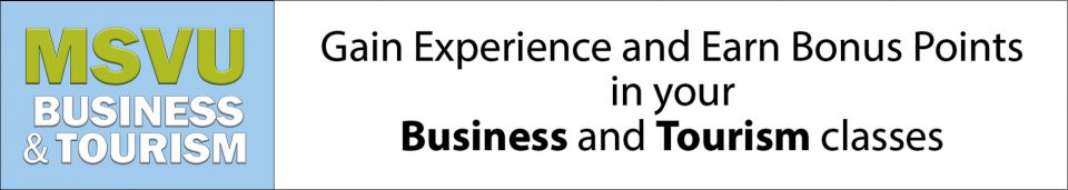 Banner with Mount Business and Tourism logo in left and words Gain Experience and Earn Bonus Points in your Business and Tourism classes.