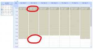 screen shot of room booking calendar