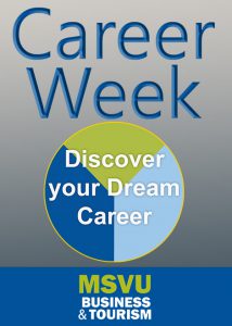 2022 career week logo. Reads career week at the top with a circle below with the words discover your dream career and the business and tourism logo below
