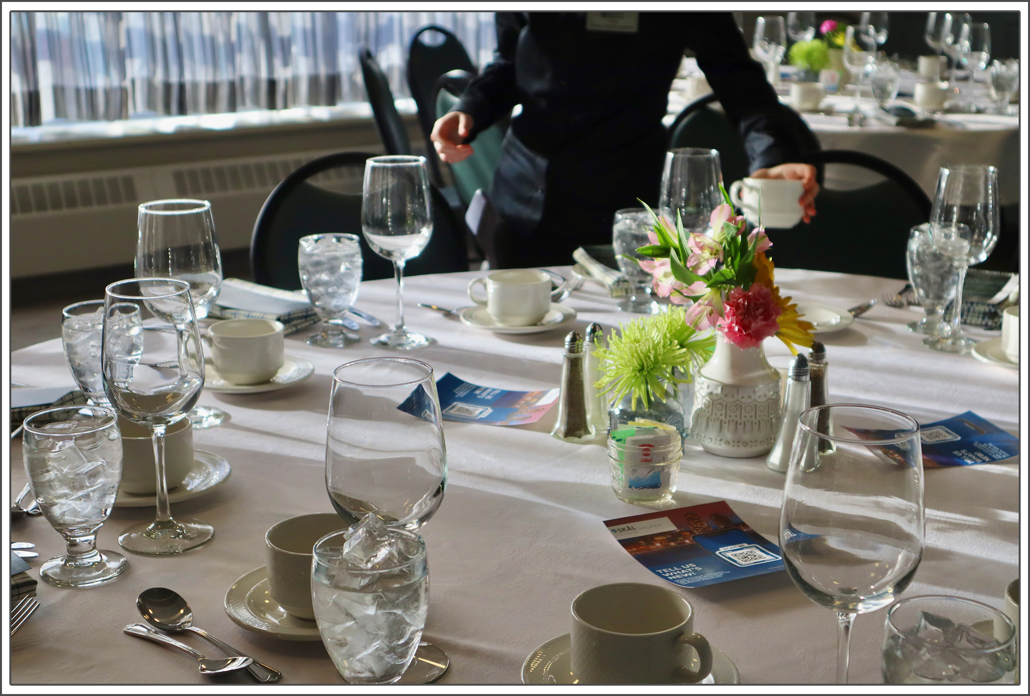 Mount Tourism and Hospitality Management Vincent's restaurant. Table being set for dining service.
