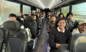 Mount Saint Vincent University Business Administration and Tourism and Hospitality Management Students sitting on a bus heading out on the 2025 Sustainability Business tour. 