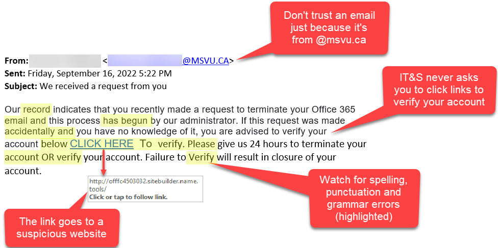 Account Termination Example Phishing Email