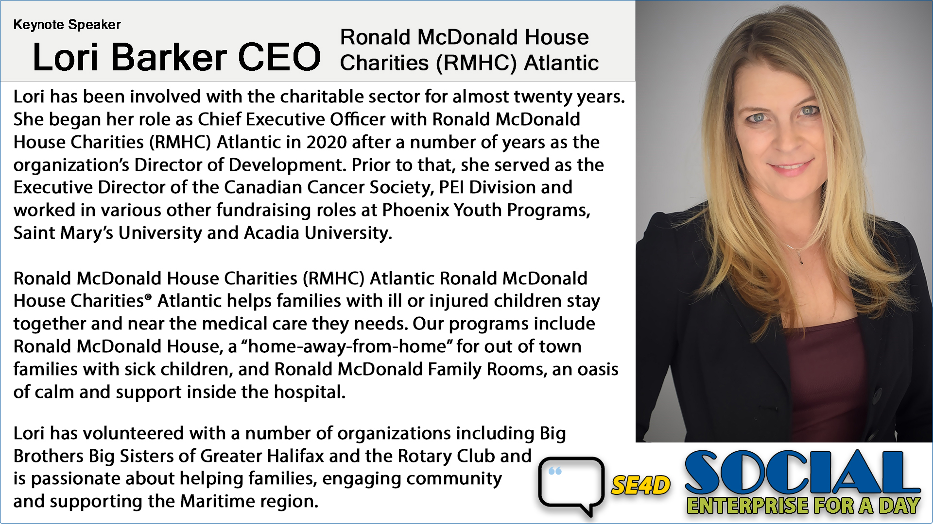 Lori Barker, CEO Ronald McDonald House Charities Atlantic