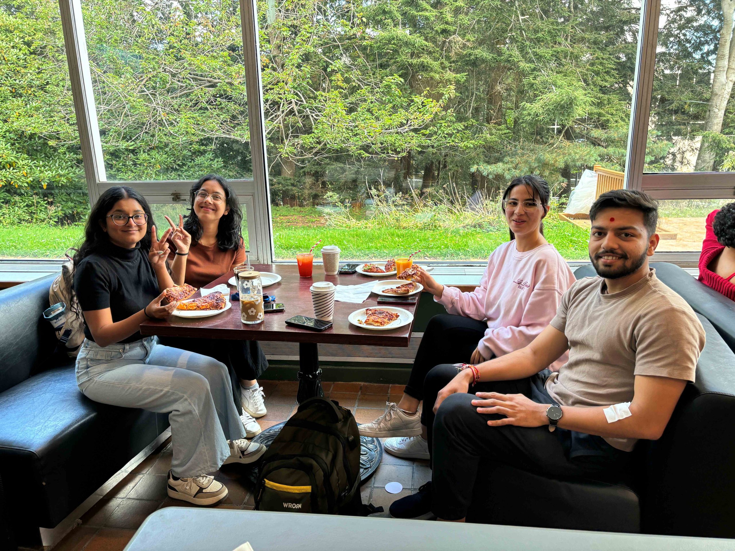 MSVU Business and Tourism students enjoying the business and tourism society pizza social on Oct 2, 2025. 