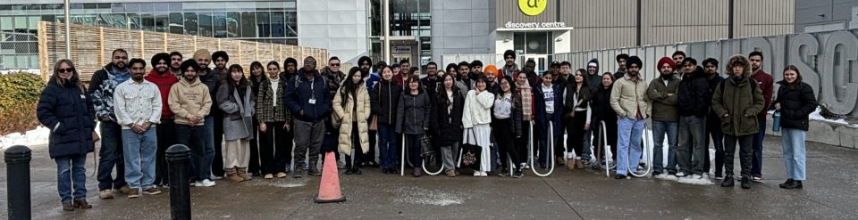 Group photo of MSVU business and tourism students and supporting faculty outside of the Discovery Centre in Halifax during the 2026 Entrepreneur and Cultural Tourism Tour.