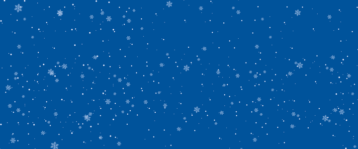 Blue background with white snowflakes falling.
