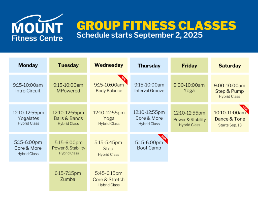 Mount Fitness Centre Group Fitness schedule-Fall 2025