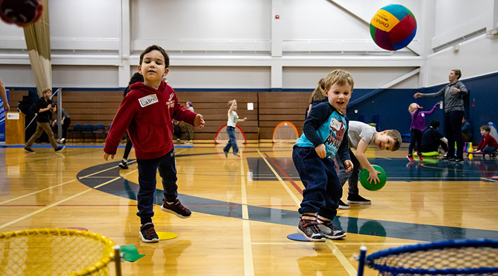 Two PACE Participants using some of the new balls and hoops in the gymnasium