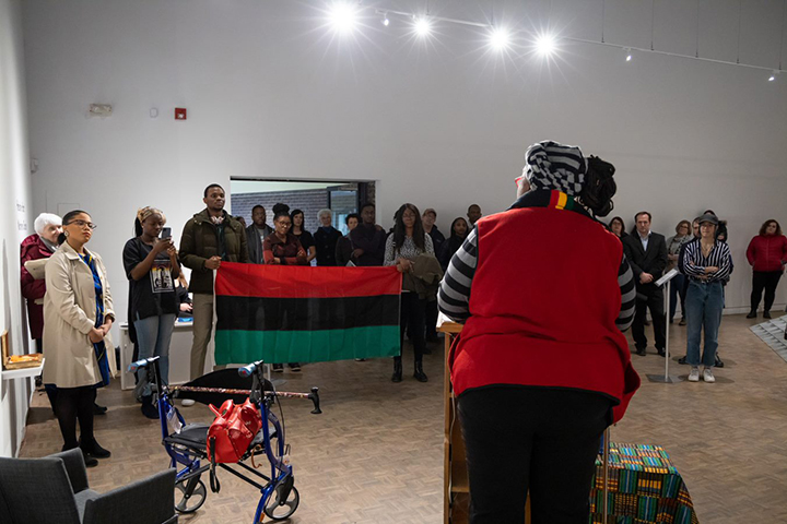 African Heritage Month Pan-African flag displayed in MSVU Art Gallery