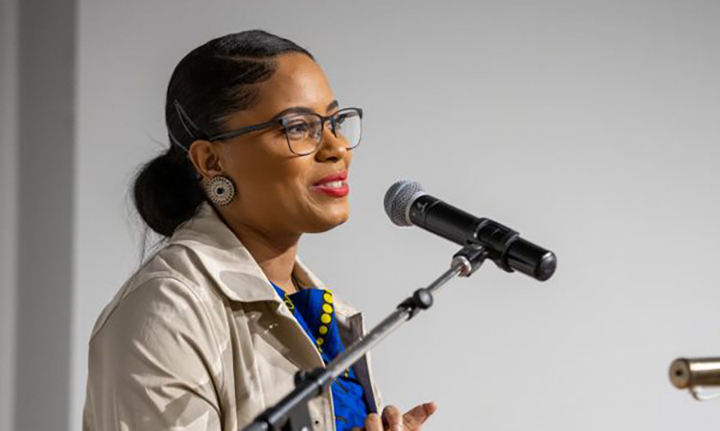 Jayde Tynes speaking at African Heritage Month kick-off ceremony