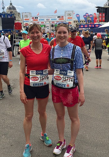 Annie McKitirick and her Mom post marathon