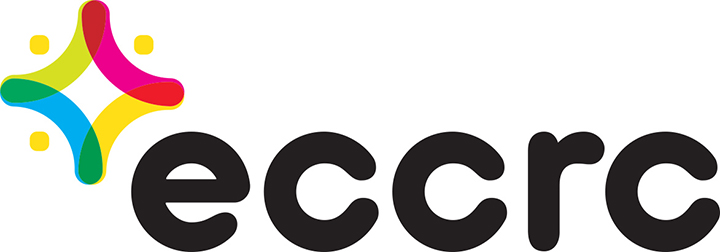 Alt= letters E,C,C,R and C and a diamond shape the the left of the letters. One side of the diamond is yellow, one is blue, one is green, and one is pink.