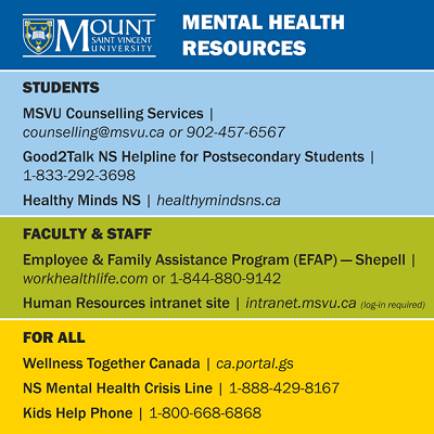 MSVU Mental Health Resources as of May, 2020