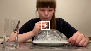 woman blowing bubbles on a plate