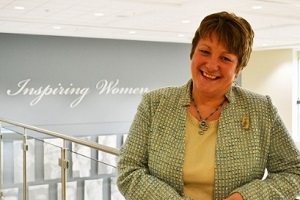 Janice Keefe in the lobby of the building where the Maritime Data Centre for Aging Research and Policy Analysis is housed in Halifax