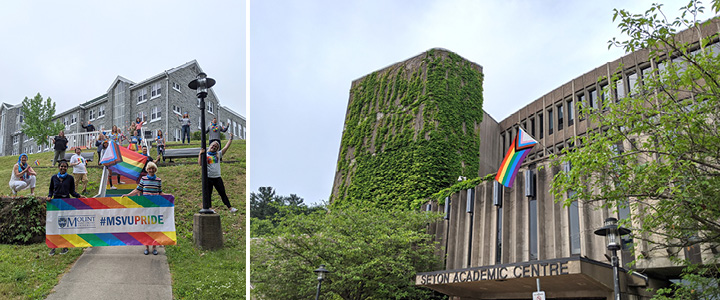 MSVU Pride stairs and Pride flag