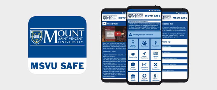 MSVU SAFE app icon with mobile display