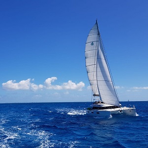 A sailing boat on the open sea