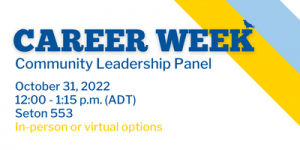Career Week community leadership panel graphic and details about event below