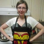 Dr. Shannan Grant in a Wonder Woman apron