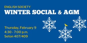Snow flakes next to details about English Society Winter Social & AGM.
