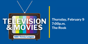 Television graphic with details about Campus Rec trivia league