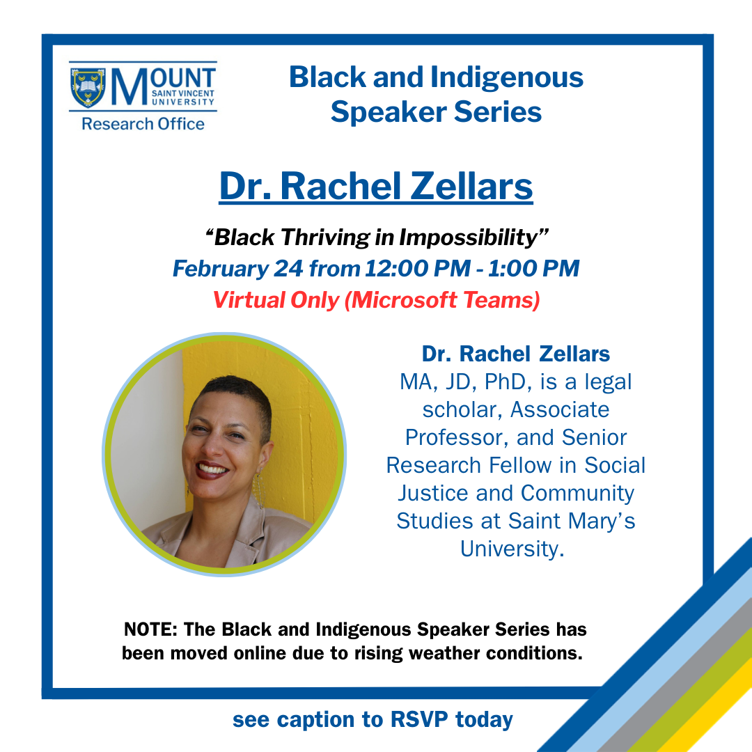 Black and Indigenous Speaker Series poster for Dr. Rachel Zellers 