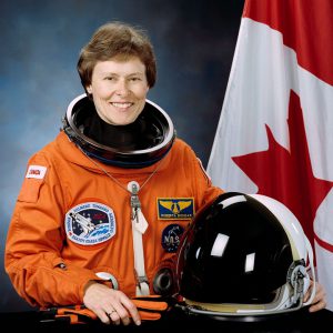 Dr. Roberta Bondar wearing astronaut suit.