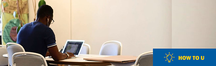 A student signing up for classes on a laptop with the How to u logo in the bottom right corner