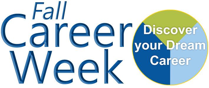 Text that says Career Week in the dark Mount blue colour with a circle with the text Discover your Dream career in the middle.