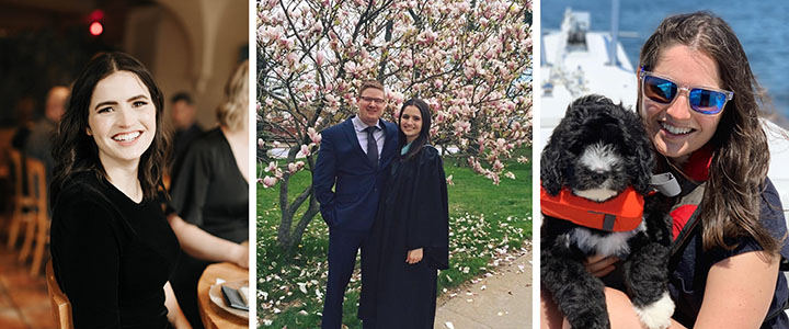 Several images of Courtney Williams - at professional events, at graduation, and with her dog