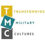Logo #2: “Transforming” (yellow), “Military” (teal) and “Cultures” (dark grey) listed vertically. Each capital letter in white text against a coloured background. 