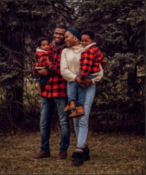 Ajoke with her husband, Tolulope Owolabi and their children, Ethan Owolabi (left) and Caleb Owolabi (right).