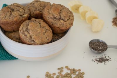 Banana lentil muffins in a bowl