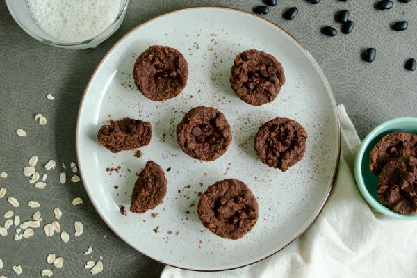 Seven Chocolate Black Bean Brownie Bites on a white plate