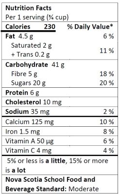 Nutrition Facts Table for 1 serving (3/4 cup) of Apple Cinnamon Breakfast Quinoa