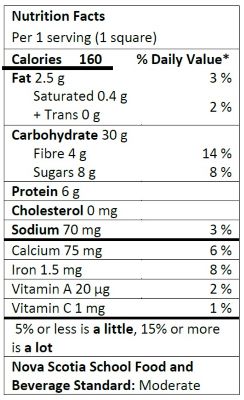 Nutrition Facts Table for 1 serving of Baked Oatmeal with Berries and Apples