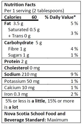 Nutrition Facts Table for two tablespoons of Roasted Beet Hummus