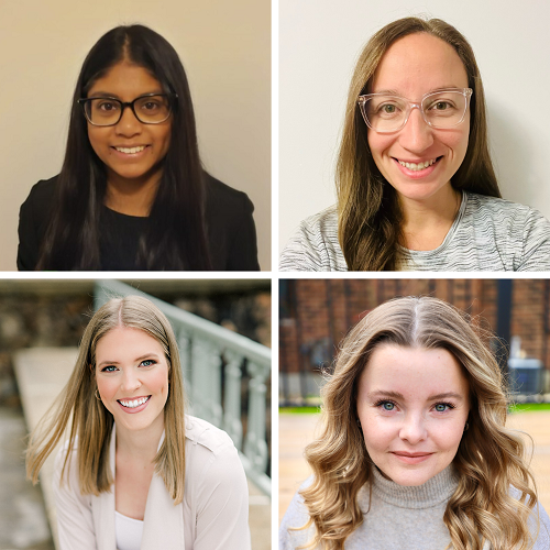 MSVU graduate PR students, and participants in the Dark Side Case-Writing Competition, clockwise from top left: Valerie Vaz, Michelle Farr, Sarah Fullerton, Quinn Densmore