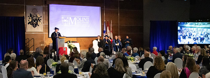 Photo of crowd watching on as Dr. Dickinson is installed as President & Vice-Chancellor of MSVU