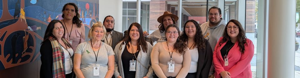 This is ornamental. It is a photo of key stakeholders of the MSVU Kinu project along with students standing as a group, smiling at the camera.