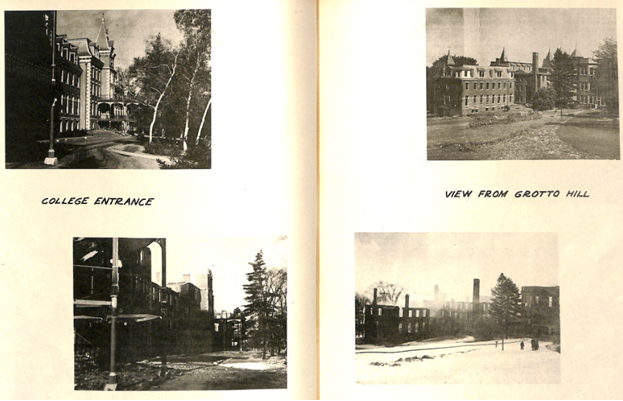 Mount Saint Vincent College Yearbook images showing the building location before and after the fire