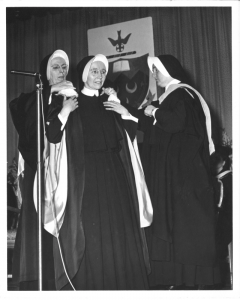 Sister Catherine Wallace (centre), Mother Maria Gertrude (Irene) Farmer (left) and Sister Margaret Mary (Anna) Maloney (right
