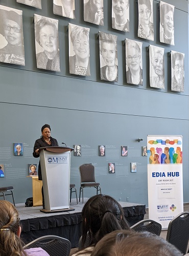 Delvina Bernard, speaking at the Equity, Diversity, Inclusion and Accessibility Hub Launch