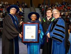 Dr. Wanda Thomas Bernard receiving their Honorary Doctorate at the Spring 2023 ceremony