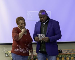 Gina Jones-Wilson & Achaleke Leke on stage at the MSVU event