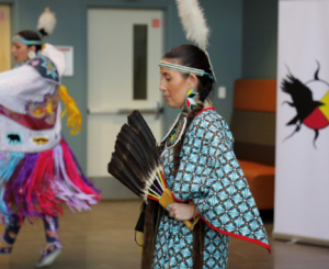 Mik'maw Dancers Denise John and Jesse Benjamin Dancing at an MSVU event