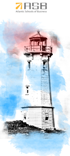 The Atlantic Schools of Business logo - a lighthouse in watercolor with the letters ASB above it
