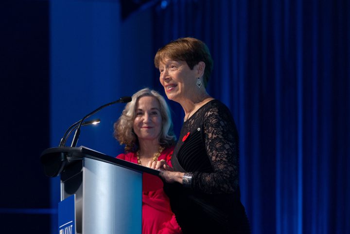 Ramona Lumpkin and Catherine Woodman thanking the audience at the 150 Gala