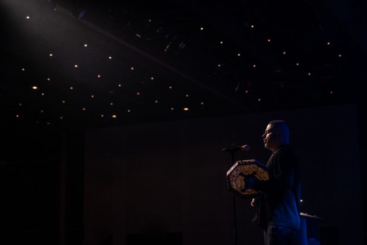 Raymond Sewell performing Spirit Song on stage at the 150 gala.